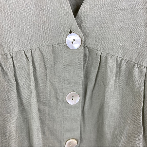 Zara Green Linen Blend Babydoll Blouse Medium - Picture 3 of 8